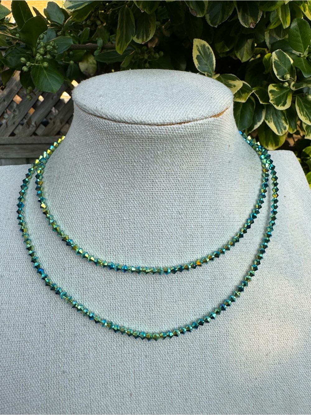 Green Crystal Beaded Double Strand Necklace Mermaid Fairy Core Y2K Nostalgia